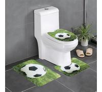 Fgwaauh Set di 3 tappetini da bagno con palla da calcio su erba antiscivolo, morbidi tappetini a forma di U, per bagno, vasca, doccia