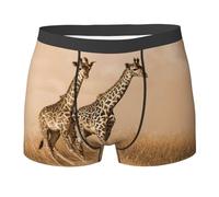 Fgwaauh Two Giraffe Running On The Barren - Boxer da uomo, traspiranti, elasticizzati, con comoda fascia elastica in vita, Nero , M