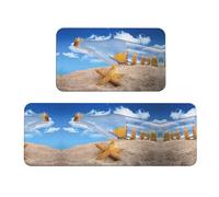 Fgwaauh Wishing Bottle - Tappetino da cucina con paesaggio marino, 2 pezzi, imbottito, anti-fatica, set per cucina, pavimento, casa, lavello
