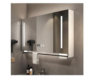 FGXHHS Mobiletto a Specchio da Parete per Bagno, Bagno con Contenitore, mobiletto da Bagno Montato, antiappannamento, mobiletto Moderno, armadietto per medicinali a LED, (L118*A75cm/L46,5