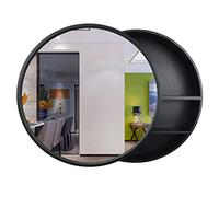 FGXHHS Mobiletto a Specchio Rotondo in Legno da Appendere al Muro per Bagno con ripiano portaoggetti, in Legno massello Impermeabile (Colore: Nero, Dimensioni: 70 cm)
