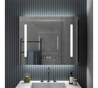FGXHHS Mobiletto antiappannamento con luci LED e vano portaoggetti, Display a Parete per Orologio da Bagno con Luce Tricolore