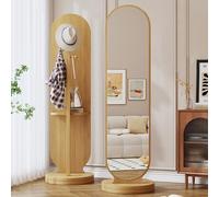 FGXHHS Specchio a Figura Intera Girevole a 360° con attaccapanni, Pavimento in Legno, 2 in 1, Camera da Letto e Soggiorno Alti, Elegante Arredamento per spazi Moderni
