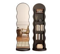 FGXHHS Specchio a Figura Intera Girevole con Cornice Effetto Legno e vano portaoggetti per Camera da Letto e Bagno (Nero, 56x168 cm)