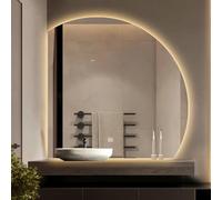 FGXHHS Specchio da Bagno retroilluminato a LED: Specchio da Trucco semicircolare a Parete con luci, Senza Cornice, dimmerabile con Tecnologia Touch, 3 Colori e Funzione di Memoria.