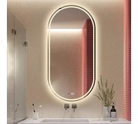 FGXHHS Specchio da Trucco Ovale Irregolare a Parete Senza Cornice con LED, 3 Colori di Luce e intensità Luminosa Regolabile all'infinito, Controllo Touch con Un Solo Tocco, 60x90 cm, Vert