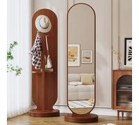 FGXHHS Specchio Girevole a 360° a Tutta Lunghezza con attaccapanni 2 in 1, Pavimento in Legno, Elegante, Lungo, per Camera da Letto e Soggiorno.