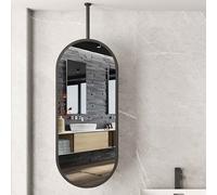 FGXHHS Specchio Ovale da Appendere al soffitto con Asta, Specchio da Trucco e rasatura, con Cornice in Metallo Nero e Specchio HD fluttuante Decorativo per soffitto (50 cm x 70 cm)