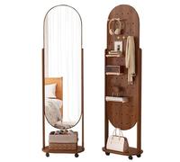 FGXHHS Specchio Ovale da Trucco con ripiano portaoggetti per Soggiorno e Camera da Letto (Noce)