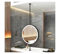 FGXHHS Specchio Rotondo da Appendere al soffitto con Luce LED, Ideale per Bagno, casa o Hotel (Nero, 80x80 cm)