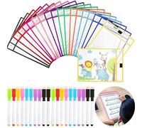FGXY 40pcs Dry Erase Pockets Set, 20pcs A4 Riutilizzabile Tasche Di Erase Dry Multicolor Clear Plastic Sheet Protectors 20pcs Cancella Penne Wipe Disegno Board Per Ufficio Scuola