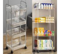 FGXY Carrello Portaoggetti a 4 Livelli, Carrello Con Ruote, Carrellino Piccoli Spazi, 90 * 31 * 20 cm, Carrello Con Ruote, Carrello Da Cucina Salvaspazio In Bagno Ufficio (Trasparente)