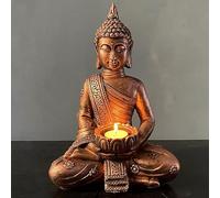 FGXY Statua Di Buddha Meditazione, Statuetta Ornamentale Con Buddha Thailandese, Scultura Zen Garden Budddha, Buddha Seduto, Statua Di Buddha Seduto Con Portacandela, Interni Ed Esterni,Colore Rame
