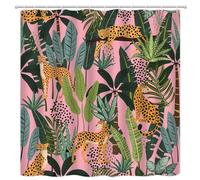 FGYGYK Tenda da doccia leopardata rosa animali selvatici leopardo asiatico ghepardo tigre tropicale foglia di palma giungla foresta pluviale pianta moderna boho poliestere tende arredo bagno con