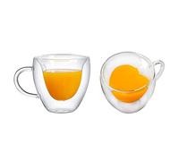FGYZYP 2 tazze da caffè trasparenti con manico, 80 ml isolate a doppia parete in vetro a forma di cuore, tazza da tè e latte, regalo divertente per bambini, donne, uomini, coppia