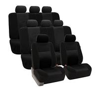FH Group Car Seat Covers Trendy Elegance 3D Air Mesh Car Accessories, Airbag Compatible and Split Ready Black Three Row Set 8 Headrest Covers Universal Fit Interior Accessories for Cars Trucks SUV