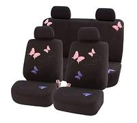 FH Group FB055114 Black Butterfly Embroidery Car Seat Cover (Full Set) by