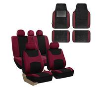FH GROUP FH-FB030115 - Set di coprisedili in tessuto leggero e ventilato, con airbag e divisori, con tappetini in moquette premium, bordeaux/nero, adatti alla maggior parte delle auto, camion, SUV o