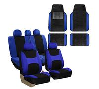 FH GROUP FH-FB030115 - Set di coprisedili in tessuto leggero e ventilato, con airbag e divisori, con tappetini in moquette di alta qualità, blu/nero, adatti alla maggior parte delle auto, camion, SUV