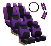 FH Group FH-FB030217-COMBO - Set di coprisedili in tessuto viola e nero, con airbag e divisori, si adattano alla maggior parte delle auto, camion, SUV o furgoni