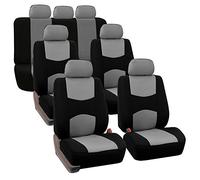 FH GROUP FH-FB050217 Set di 3 file di coprisedili per auto in tessuto piatto (4 coperture per secchi, 1 copertura per panca solida), grigio/nero, adatti alla maggior parte delle auto, camion, SUV o