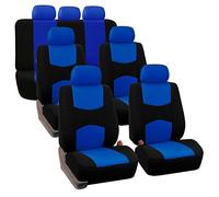 FH GROUP FH-FB050217 Set di 3 file di coprisedili per auto in tessuto piatto (4 copri secchio, 1 copertura per panca solida), colore blu/nero, adatto alla maggior parte delle auto, camion, SUV o