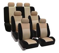 FH GROUP FH-FB060217 Coprisedili Auto Eleganza Tre File, con 7 Poggiatesta, Compatibile con Airbag e Panca Divisa, Colore Beige/Nero