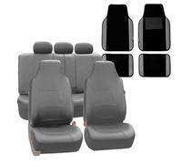 FH GROUP FH-PU103115 Royal - Coprisedili per auto con schienale alto, in pelle PU, compatibili con airbag e divisi, con tappetini in moquette F14408, grigio tinta unita - Si adattano alla maggior