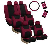 FH GROUP Light & Breezy - Set di coprisedili per auto, in tessuto, a tre file, con airbag e divisori, universali, per auto, camion e SUV (bordeaux/nero)