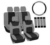 FH Group Set combinato di coprisedili universali per auto, grigio e nero, con coprivolante e cuscinetti per cinture di sicurezza, si adattano alla maggior parte delle auto, SUV e camion (compatibili