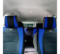 FH GROUP Set completo di coprisedili per auto in ecopelle per sedili anteriori e posteriori, colore: blu/nero