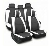 FH GROUP Set completo di coprisedili per auto in similpelle per sedili anteriori e posteriori, colore: bianco/nero