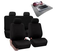 FH Group Set completo di coprisedili per auto, in tessuto piatto luminoso, colore nero, adatto alla maggior parte delle auto, camion, SUV o furgoni