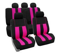 FH GROUP Set completo di coprisedili per auto, in tessuto rosa, universali, coprisedili anteriori con schienale basso, compatibili con airbag, sedili posteriori divisi, coprisedili per auto, SUV,