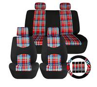 FH GROUP Set completo di coprisedili per auto, motivo scozzese, coprisedili universali per auto, coprisedili anteriori con schienale basso, coprisedili posteriori solidi, lavabile, per SUV, berlina,