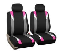 FH GROUP Set di coprisedili anteriori in tessuto, coprisedili per auto con schienale basso, con poggiatesta rimovibile, universali, compatibili con airbag, per SUV, berlina, furgone, rosa