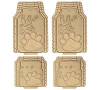 FH Group Tappetini per auto, motivo adorabile zampa, in gomma resistente, set completo, universali, impermeabili, tappetini tagliabili, adatti alla maggior parte delle berline, SUV, camion, beige