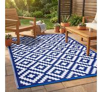 FH Home Tappeto/Tappeto in plastica Riciclata per Interni/Esterni - Reversibile - Resistente alle intemperie e ai Raggi UV - Aztec - Blue & White (180 cm x 270 cm)