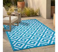 FH Home Tappeto/Tappeto in plastica Riciclata per Interni/Esterni - Reversibile - Resistente alle intemperie e ai Raggi UV - Aztec - Teal/White (180 cm x 270 cm)