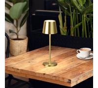 FH Lighting Lampada LED da tavolo a batteria Roxi, color ottone, metallo, IP54 Dimmer FH Lighting