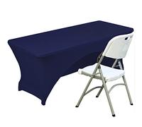 Fhberni Copritavolo in Spandex Tovaglia da tavolo in poliestere elasticizzata con retro aperto - 8FT/244CM, blu scuro