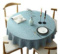 Fhberni Tovaglia rotonda pesante, copritavolo decorativo a tinta unita, tovaglia in lino di cotone per la decorazione della tavola di casa e della cucina, azzurro, rotondo - 160 cm