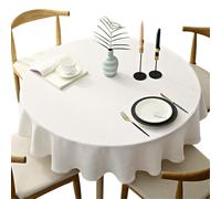 Fhberni Tovaglia rotonda pesante, copritavolo decorativo a tinta unita, tovaglia in lino di cotone per la decorazione della tavola di casa e della cucina, Crema, rotondo - 120 cm