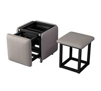 FHDCNTO Sgabello cubo magico grigio 5 in 1 ottomani nidificanti con sedile in pelle PU, telaio in acciaio al carbonio e ruote, sedia da divano da pranzo impilabile (dimensioni: 45x45x45 cm)