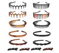 FHDUSRYO 10 cerchietti elastici con 4 clip, fasce per capelli a zig zag, antiscivolo, per donne e ragazze, pettine ondulato con denti di squalo, per uomini, donne (6 stili, nero e marrone)