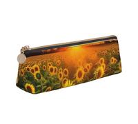 FHEBNDS Astuccio per trucchi con campo di girasole e tramonto, per donne e uomini, grande astuccio estetico, portamonete, borsa cosmetica in pelle con cerniera, organizer per ufficio e accessori da