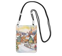 FHEBNDS Borsa a tracolla da donna con villaggio natalizio magico ad acquerello alla moda piccola borsa da viaggio per telefono cellulare portafoglio per uomo nero, nero, taglia unica