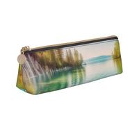 FHEBNDS Borsa per il trucco con acqua pulita e paesaggio del lago per donne e uomini grande astuccio estetico astuccio portamonete borsa cosmetica in pelle con cerniera organizer da ufficio essenziale