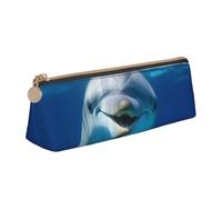 FHEBNDS Borsa per il trucco con delfino con sorriso per donne e uomini, grande astuccio estetico, portamonete, borsa cosmetica in pelle con cerniera, organizer da ufficio essenziale da viaggio