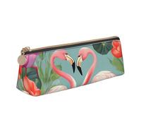 FHEBNDS Borsa per trucchi con fenicottero e fiori d'amore per donne e uomini, grande astuccio estetico, portamonete, borsa cosmetica in pelle con cerniera, organizer per ufficio e accessori da viaggio